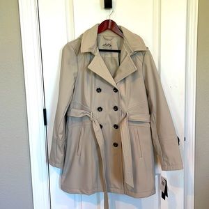 Sebby brand NWT size L soft shell double breasted tan trench coat